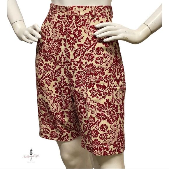 VINTAGE 1950s early 1960s Baroque Floral High Waist Long Walking Shorts 6 8 S M - Picture 4 of 16